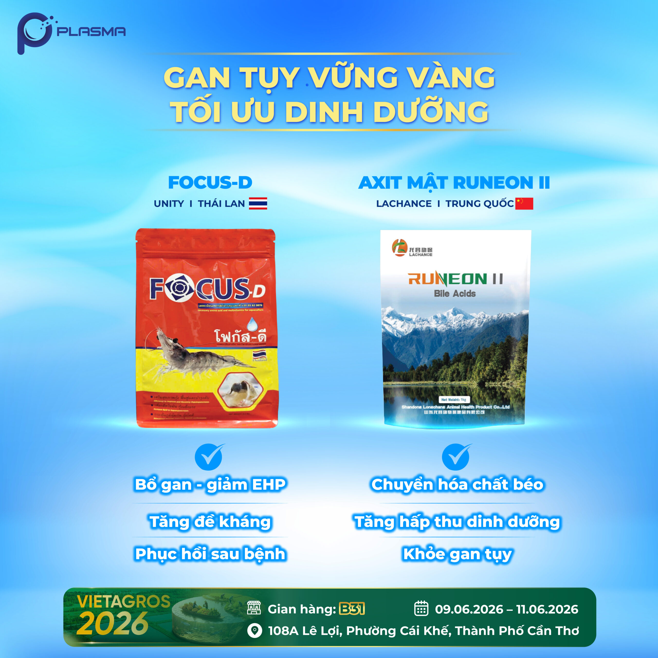 Focus-D & Axit mật Runeon II - Bộ đôi giúp gan tuỵ vững vàng, tối ưu dinh dưỡng.