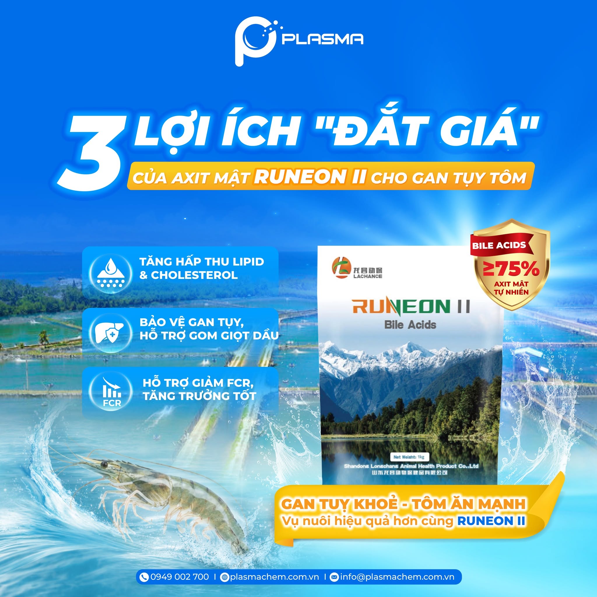Axit mật RUNEON II với những lợi ích đắt giá mà tôm nuôi nào cũng cần.