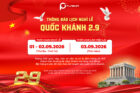 THÔNG BÁO LỊCH NGHỈ LỄ QUỐC KHÁNH 2/9/2026