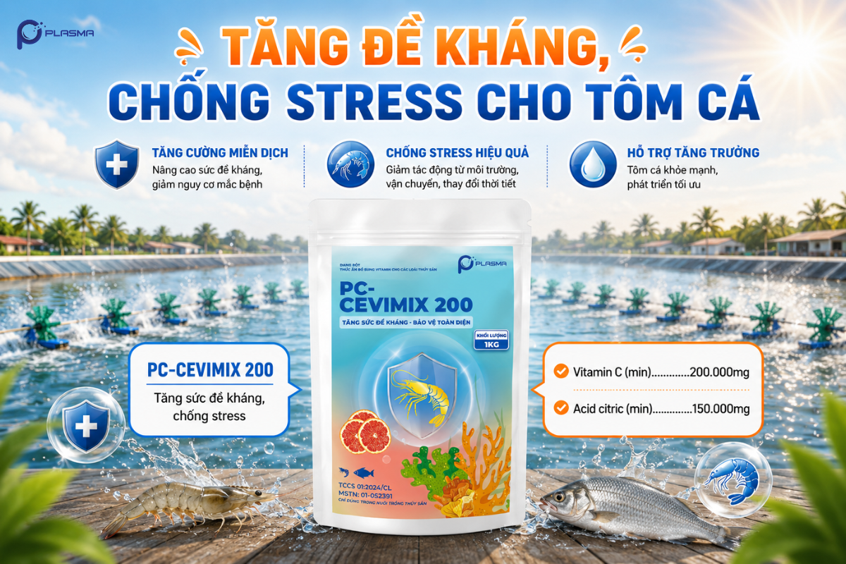 Cevimix 200 - Giải pháp giúp tăng đề kháng, giảm stress cho tôm cá.